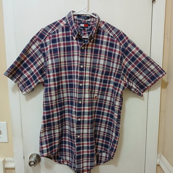 Tommy Hilfiger Mens 100% Cotton Red White & Blue Checkered Shirt - Picture 4 of 10